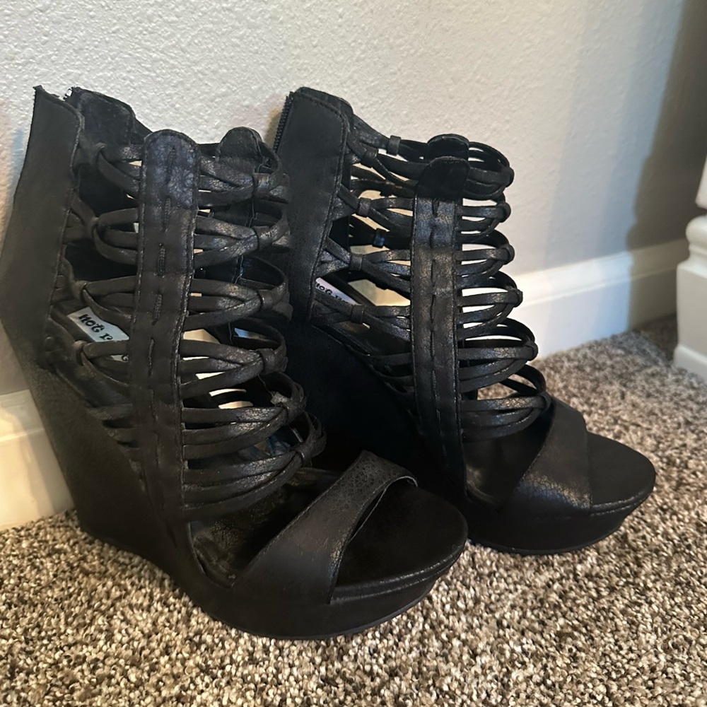 Not Rated black wedges size 7. Like new